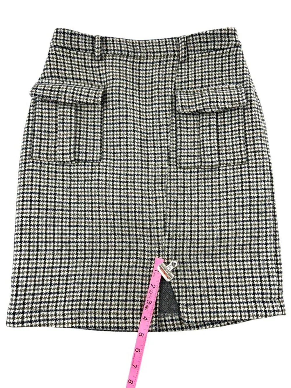 Vintage Style Roocool Houndstooth Mini Skirt Dark Academia Plaid Skirt with Pock